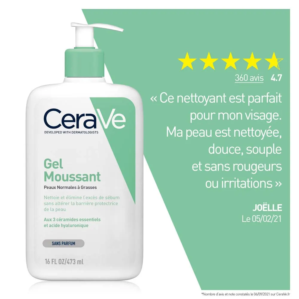 Cerave Cleanser Visage Gel Moussant Visage Et Cou Peaux Normales A Grasses 473ml – Image 4