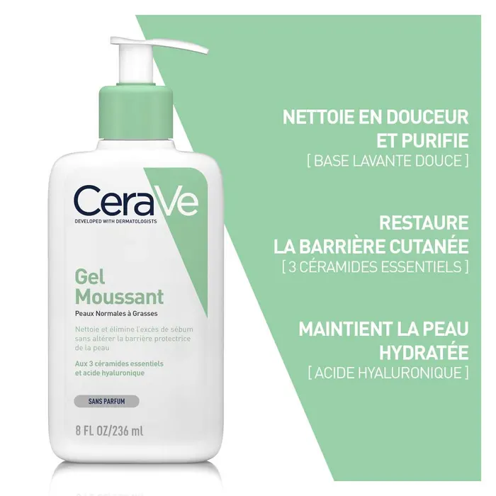 Cerave Cleanser Visage Gel Moussant Visage Et Cou Peaux Normales A Grasses 473ml – Image 3