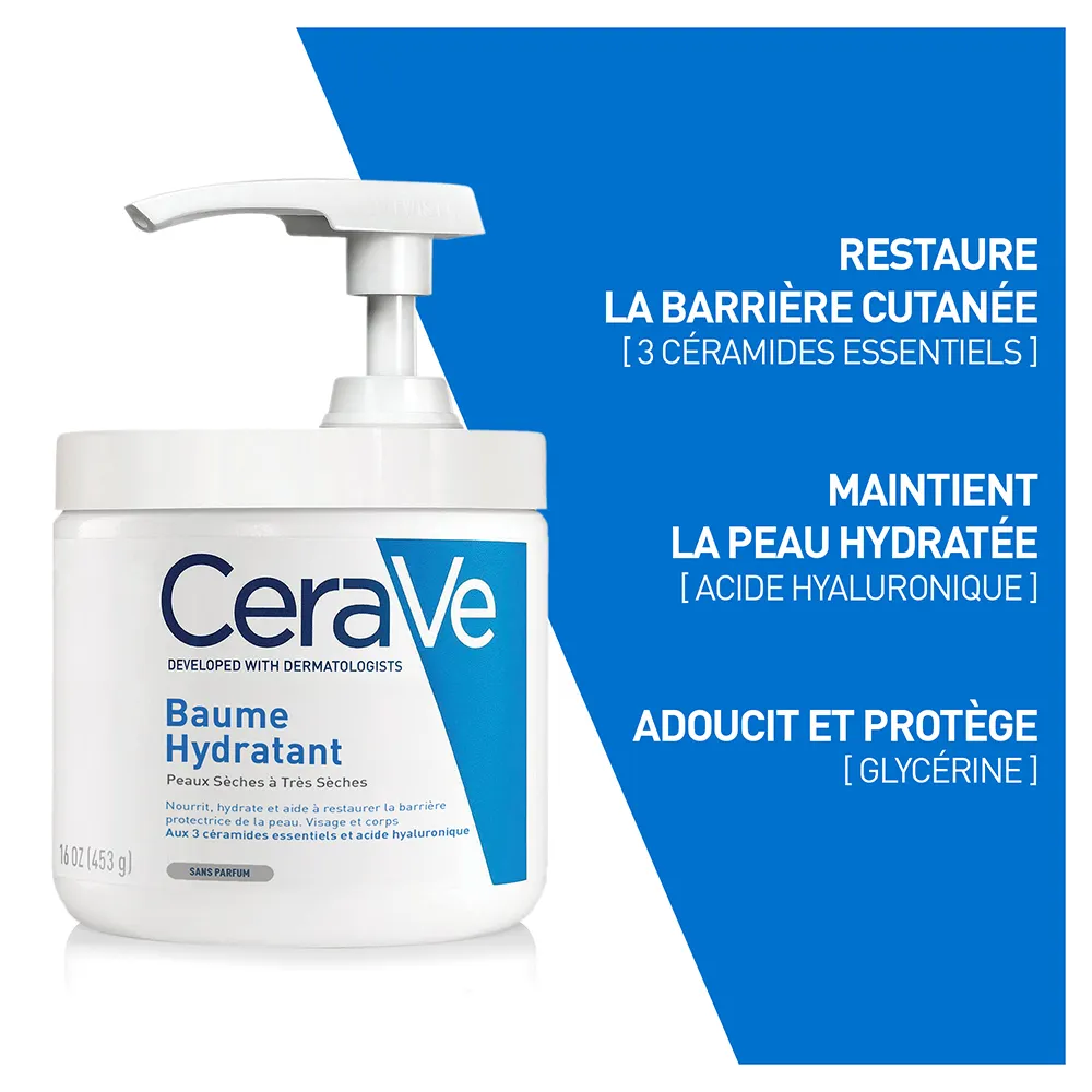 Cerave Body Baume Hydratant Pot Pompe Visage Et Corps Peaux Seches A Tres Seches 454g – Image 6
