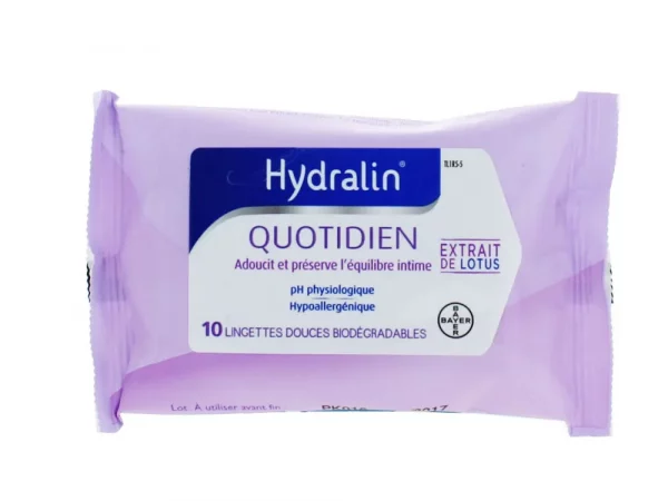 Hydralin Quotidien Lingettes douces à l'extrait de lotus 10 lingettes