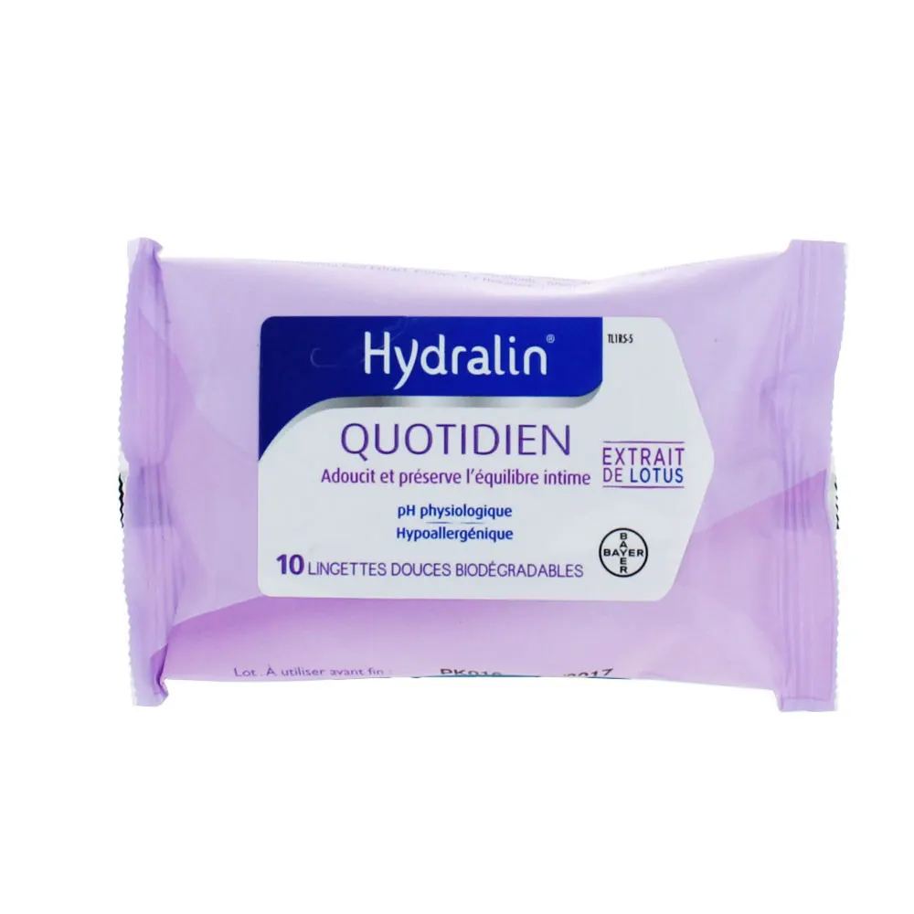 Hydralin Quotidien Lingettes douces à l'extrait de lotus 10 lingettes