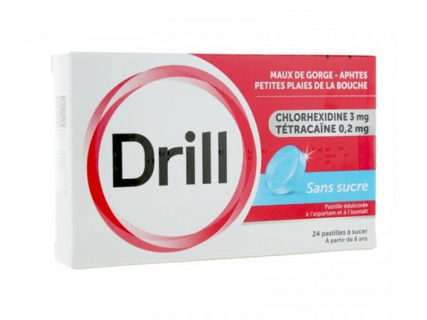 Drill Chlorhexidine + Tetracaine Maux De Gorge Aphte, 24 Pastilles
