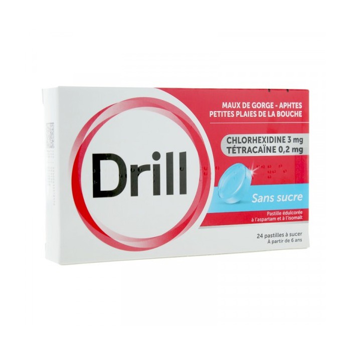 Drill Chlorhexidine + Tetracaine Maux De Gorge Aphte, 24 Pastilles