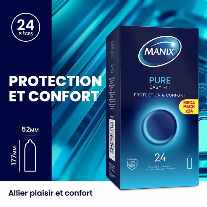 Manix Pure Easy Fit Préservatifs Protection Et Confort 24 unités – Image 6