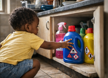 Enfant curieux devant les produits menagers 360x260