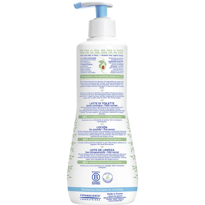 Mustela Lait De Toilette Sans Rincage Peaux Normales 500ml – Image 3