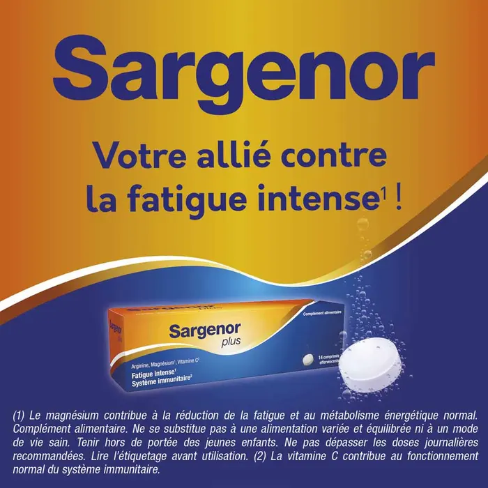 Sargenor Plus Arginine Magnésium Vitamine C 14 Comprimés Effervescents – Image 4